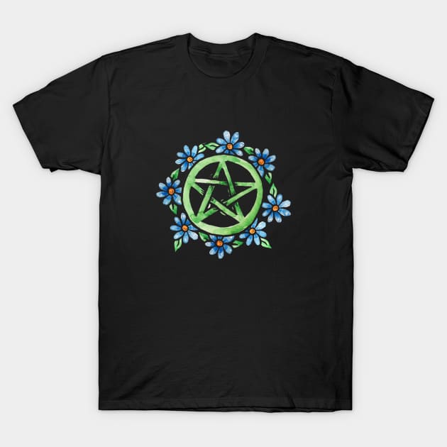 Floral Pentagram T-Shirt by bubbsnugg